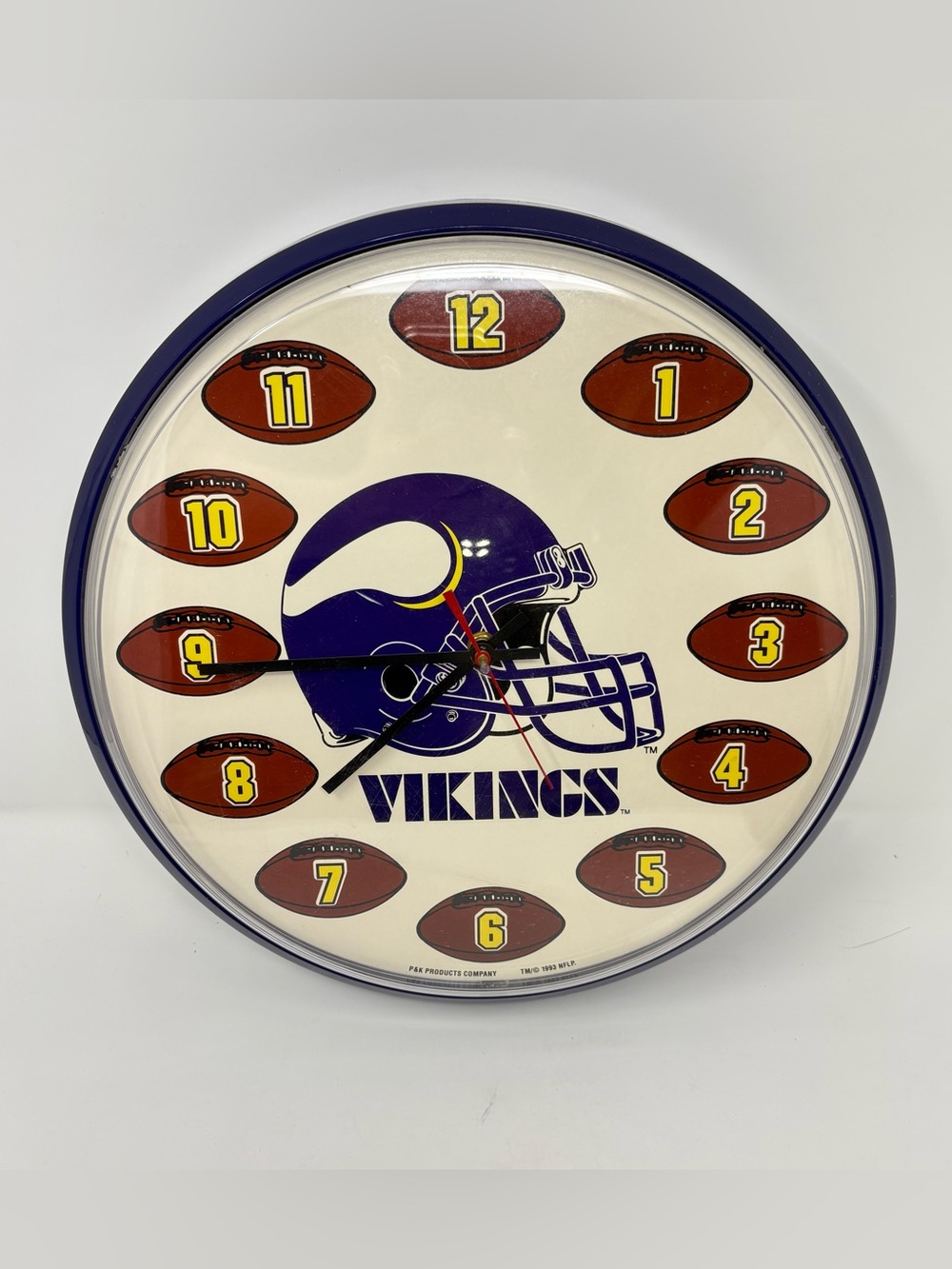 Vintage Minnesota Vikings NFL Football Helmet Wall Clock P&K Products 1993